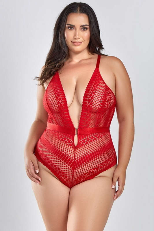 Plus Size Red Lace Hazel Lingerie Teddy