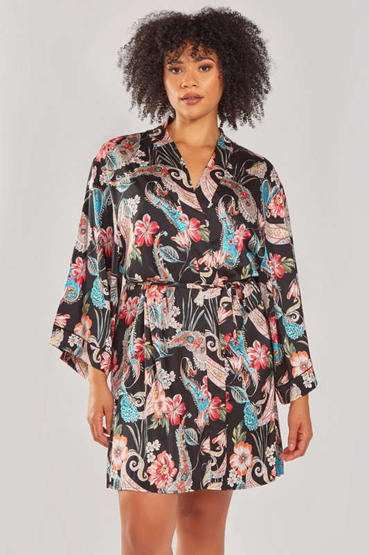 Plus Size Taylor's Black Tropical Lingerie Robe