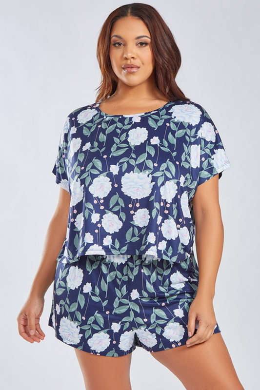 Plus Size Ava's Blue Floral Shirt & Shorts
