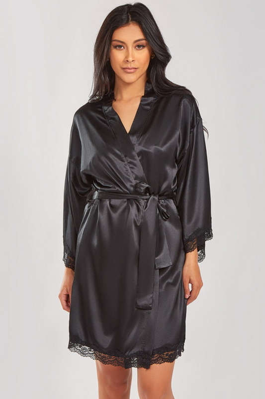 Leia's Black Satin Lingerie Robe
