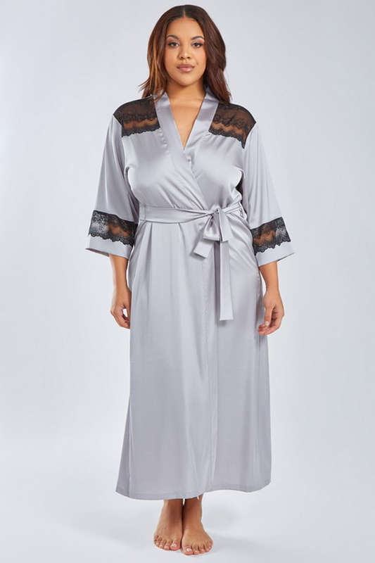 Plus Size Tess's Long Silver Satin Lingerie Robe