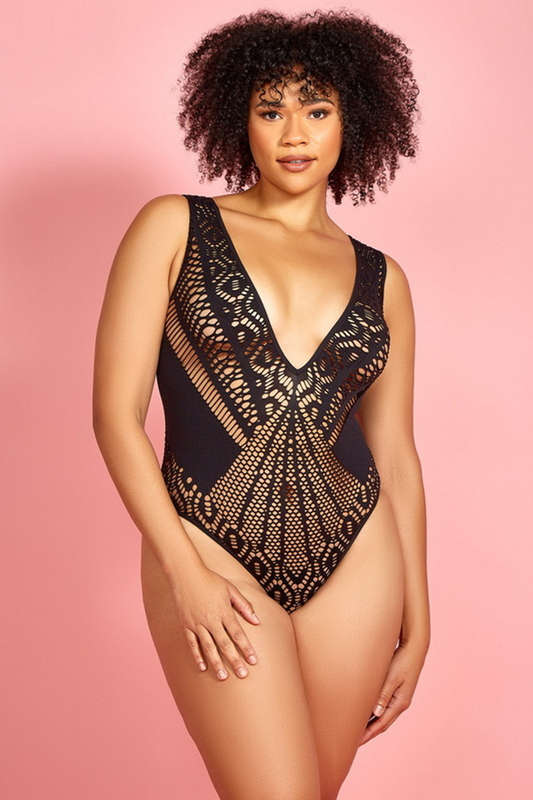 Plus Size Black Seamless Snap Crotch Lingerie Teddy
