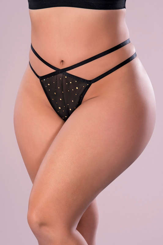 Plus Size Black Glitz & Glam Split Crotch Thong