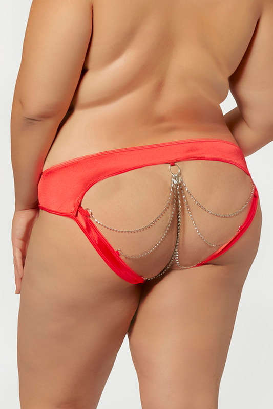 Plus Size Red Satin Open Back Chained Panty