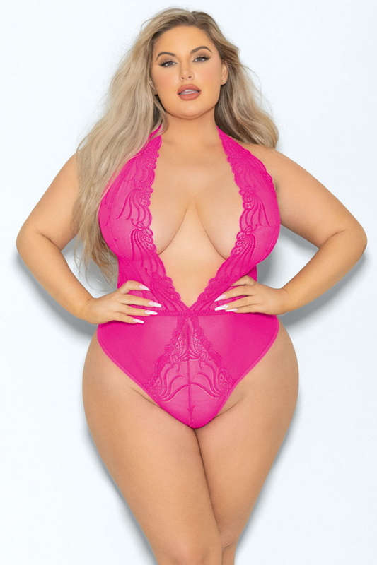 Plus Size Neon Pink Euphoria Lingerie Teddy