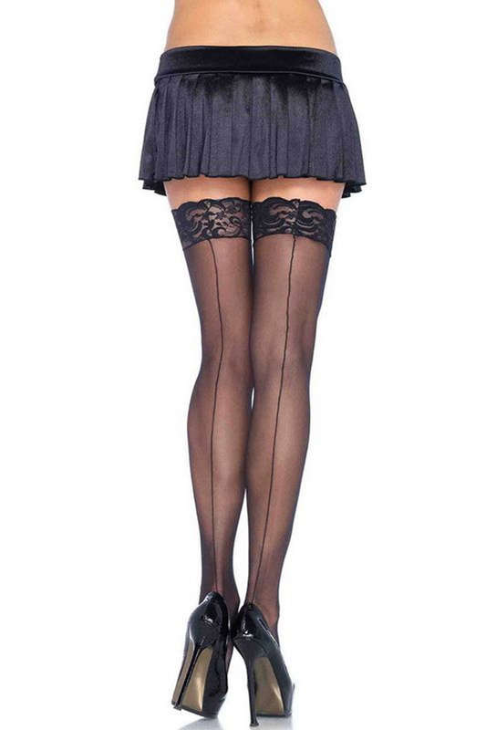 Plus Size Lace Sheer Back Seam Thigh High