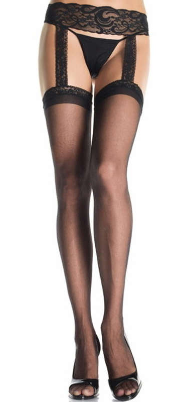 Plus Size Sheer Thigh High With Lace Garter Top