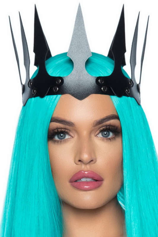 Faux Leather Black Spiked Crown