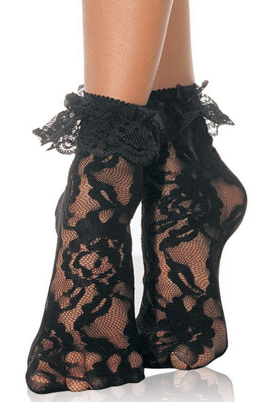 Black Ruffle Top Lace Anklet