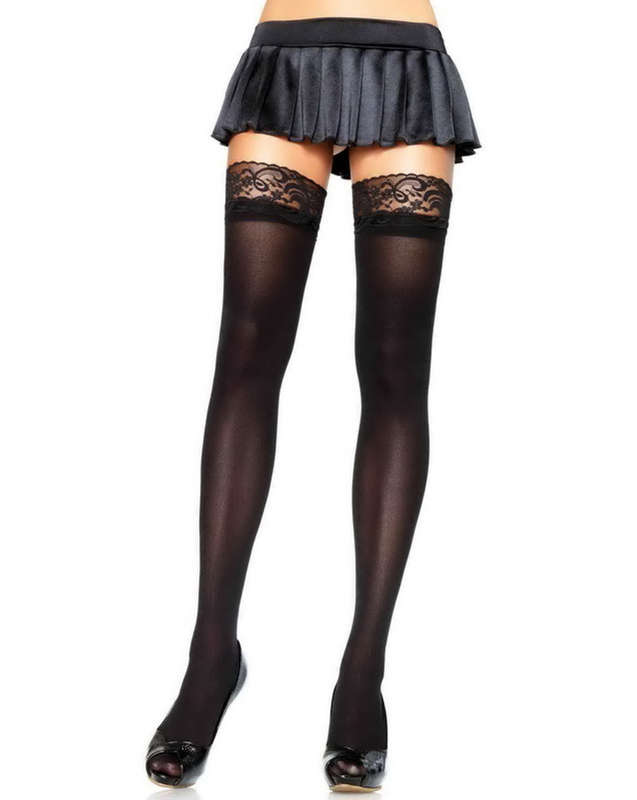 Opaque Lace Top Thigh High Stockings