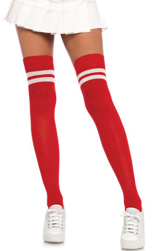 Red Ribbed Athletic Thigh Highs