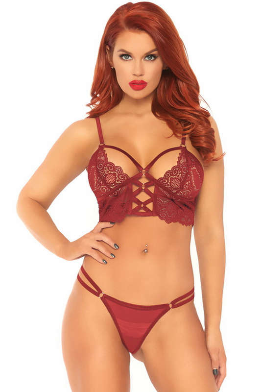 Burgundy Lace Bralette & G-String