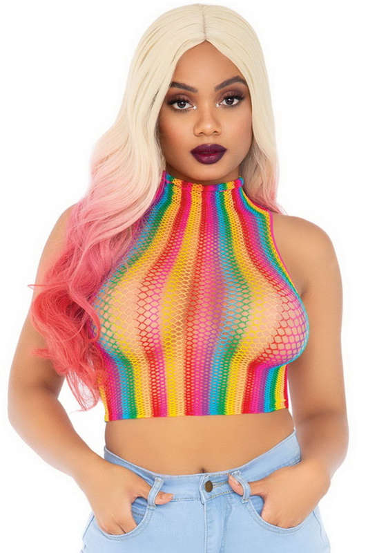 Rainbow Fishnet Crop Top