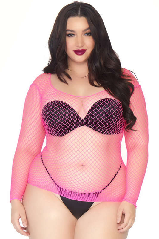 Plus Size Neon Pink Fishnet Top