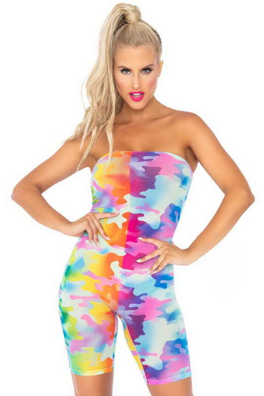 Rainbow Camo Strapless Romper