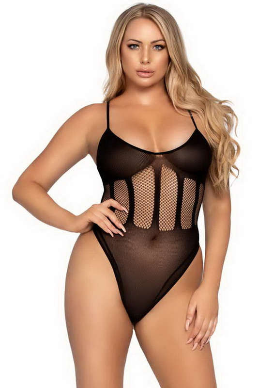 Black Fishnet Hosiery Lingerie Teddy & Skirt Set