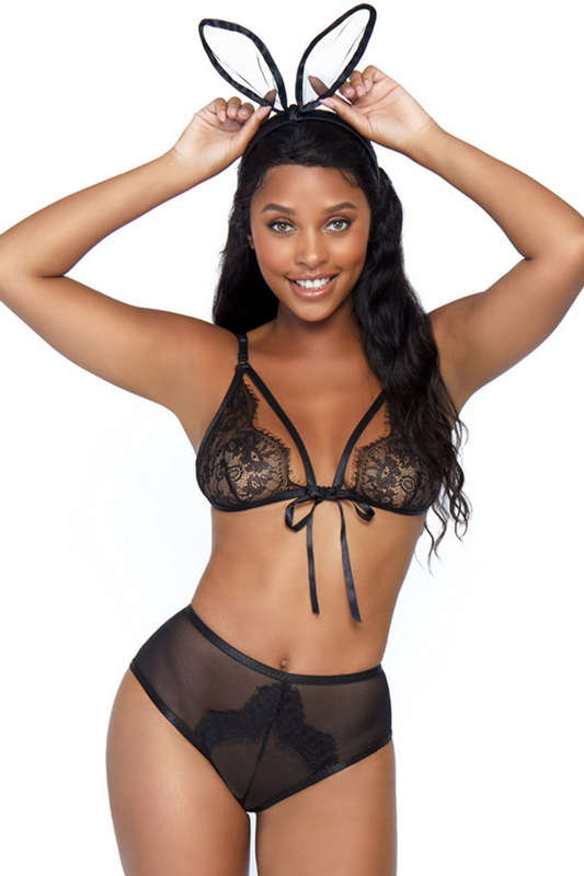 Bedroom Bunny Eyelash Lace Bra & Panty Bedroom Costume