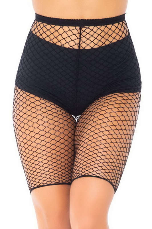 Plus Size Black Industrial Net Biker Shorts