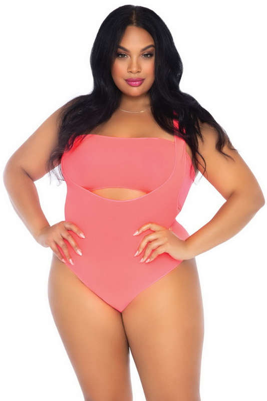 Plus Size Coral Bandeau & Suspender Teddy Set