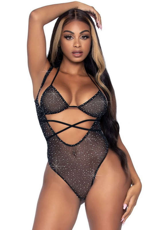 Black Rhinestone Lingerie Teddy & Bikini Top