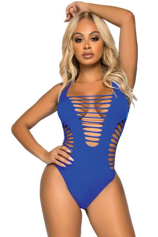 Royal Blue Seamless Opaque Shredded Lingerie Teddy