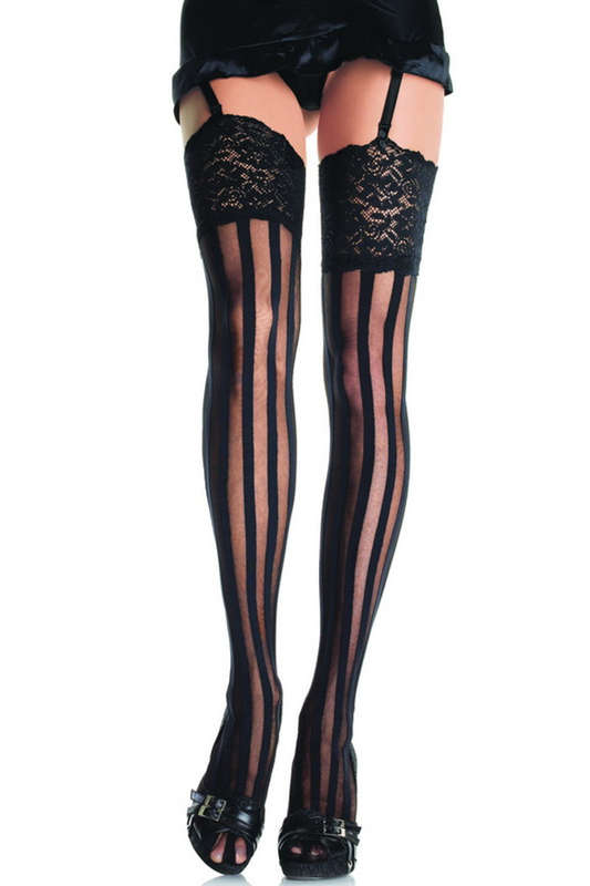Stripe Thigh Highs With Lace Top