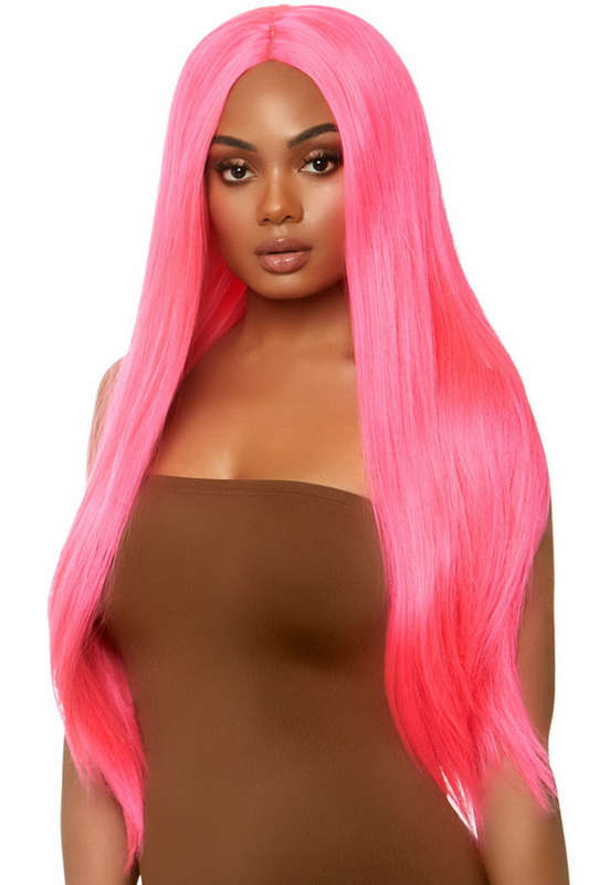 Neon Pink Long Straight Center Part Wig
