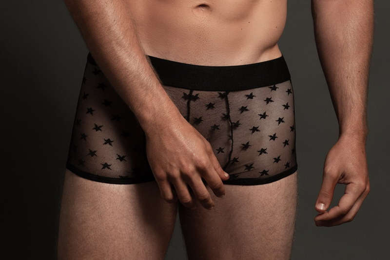 Men's Black Sheer Star Mesh Boxers