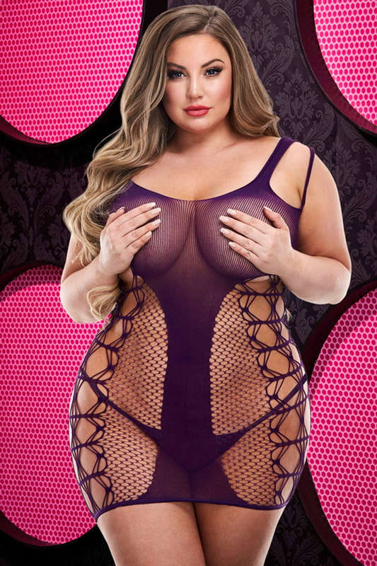 Plus Size Seduce The Night Purple Bodystocking Chemise