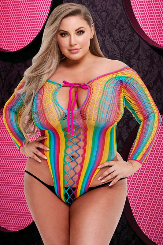 Plus Size Lace Up Rainbow Pride Teddy