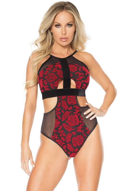 Black & Red Cutout Halter neck Teddy