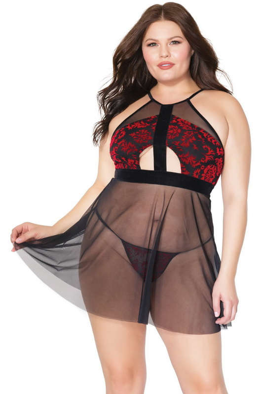 Plus Size Black & Red Haltered Babydoll