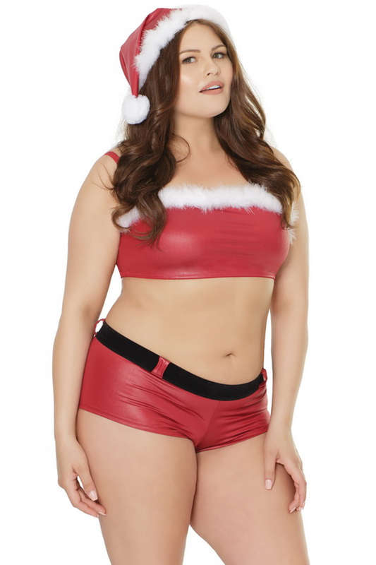 Plus Size Red Bandeau & Booty Short Set