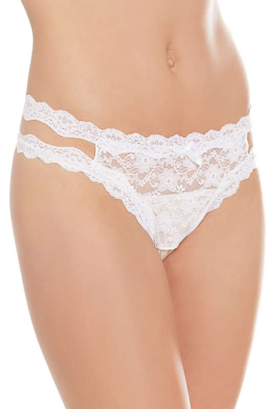 White Double Lace Strap Crotchless Thong