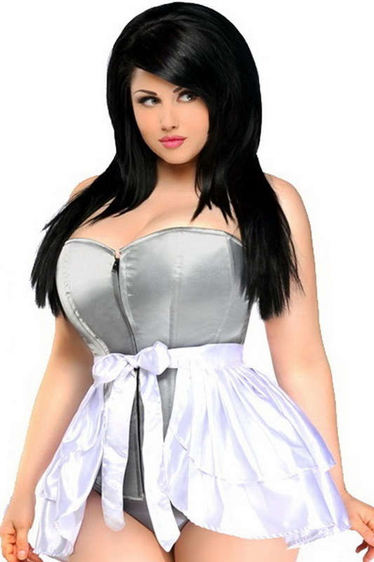 Plus Size White Satin Layered Ruffle Skirt