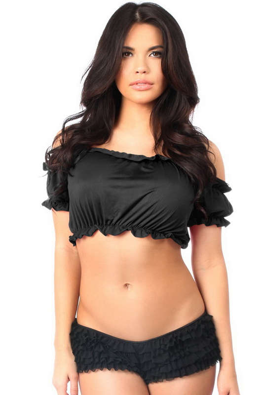 Plus Size Black Short Sleeve Peasant Top