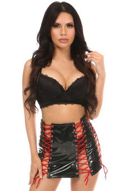Black & Red Patent Lace-Up Skirt