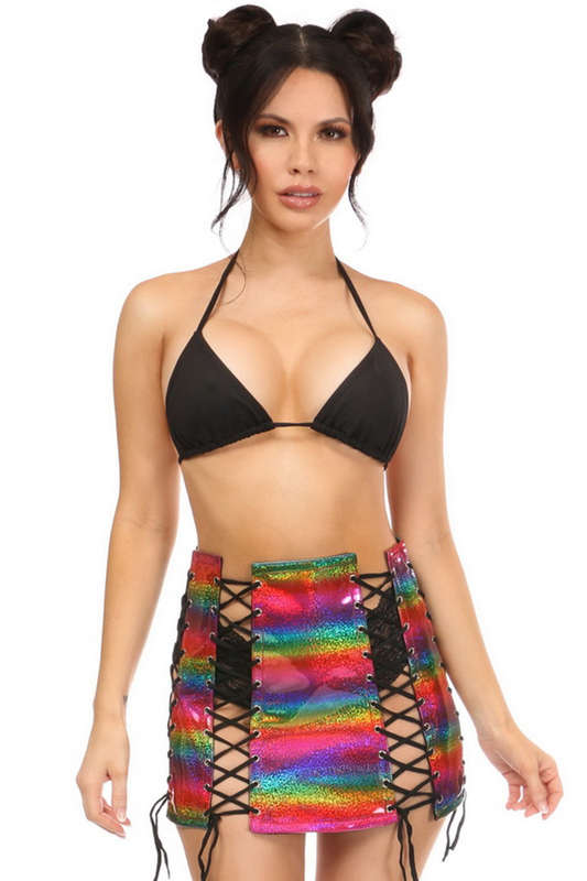 Plus Size Rainbow Glitter PVC Lace Up Skirt