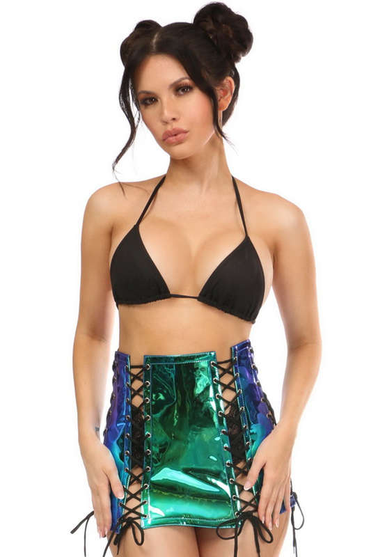 Blue & Teal Holo Lace Up Skirt
