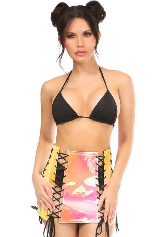 Plus Size Yellow & Pink Holo Lace-Up Skirt