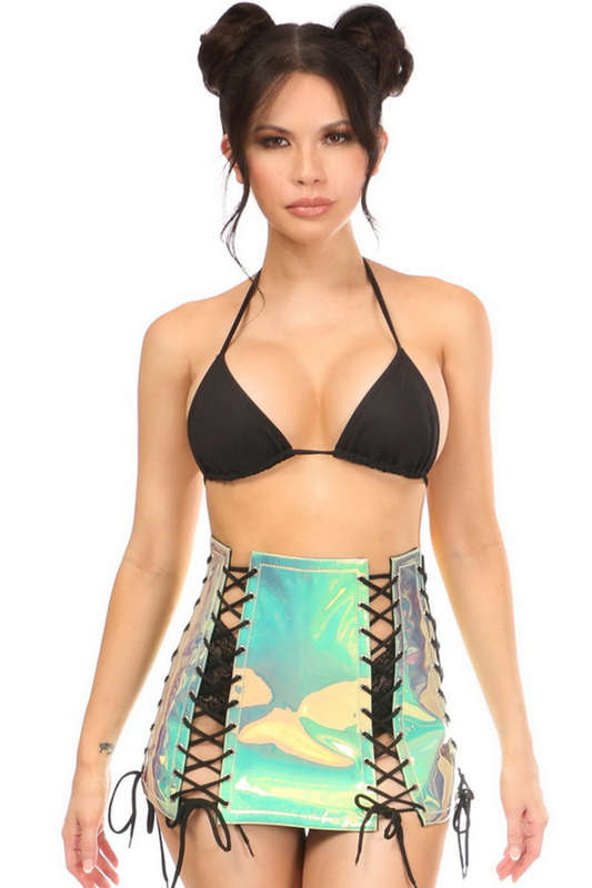 Mint Holo Lace-Up Skirt