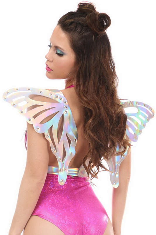 Plus Size Silver Holo Body Harness With Wings