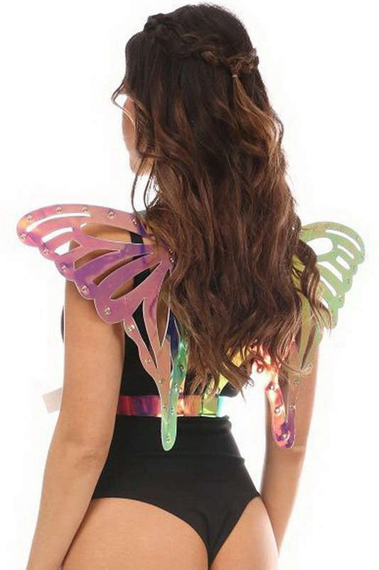 Plus Size Rainbow Gold Holo Body Harness With Butterfly Wings