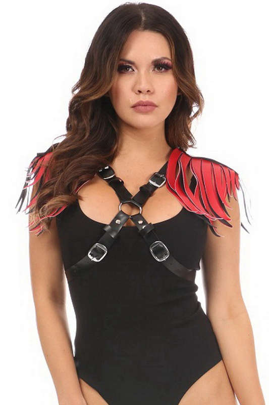 Vegan Leather Body Harness With Red Fringe