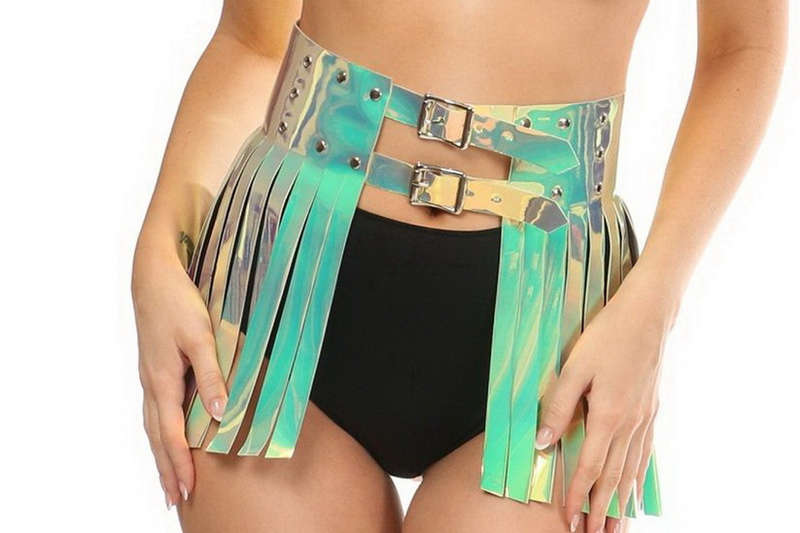 Plus Size Mint Green Holo Fringe Skirt
