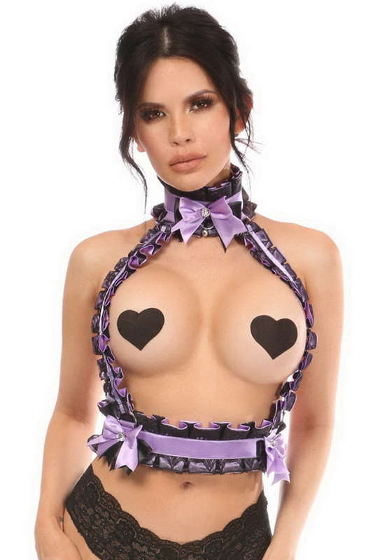 Kitten Collection Lavender & Black Lace Double Strap Body Harness