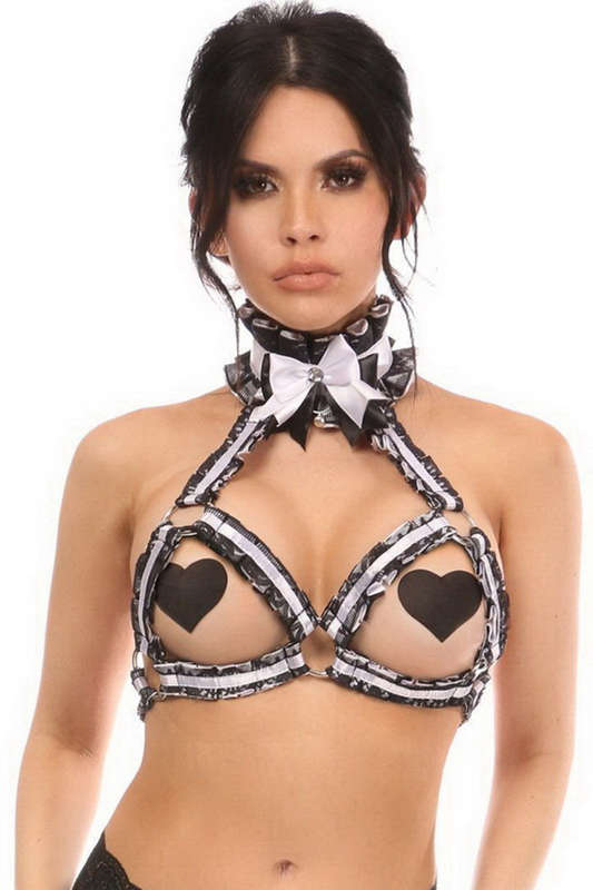 Plus Size Kitten Collection White & Black Lace Bra Harness