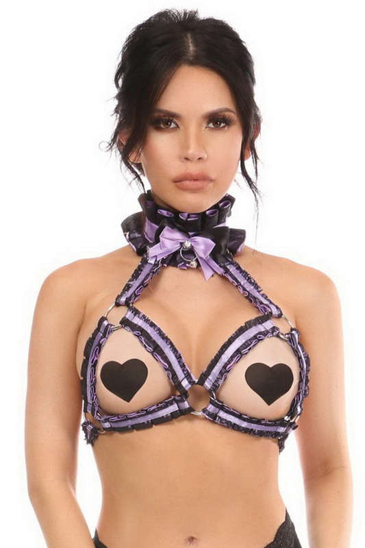 Kitten Collection Lavender & Black Lace Bra Harness