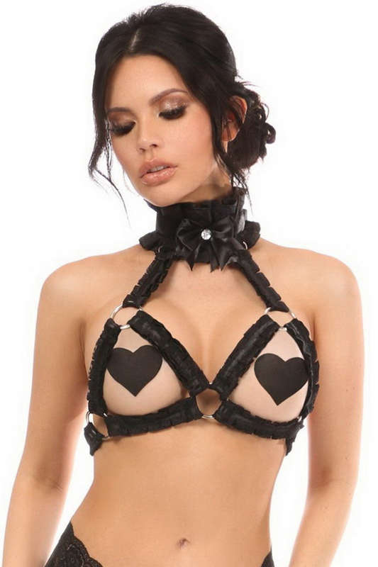Plus Size Kitten Collection Black Lace Bra Harness