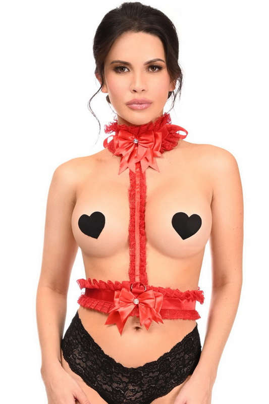 Red Lace Single Strap Body Harness